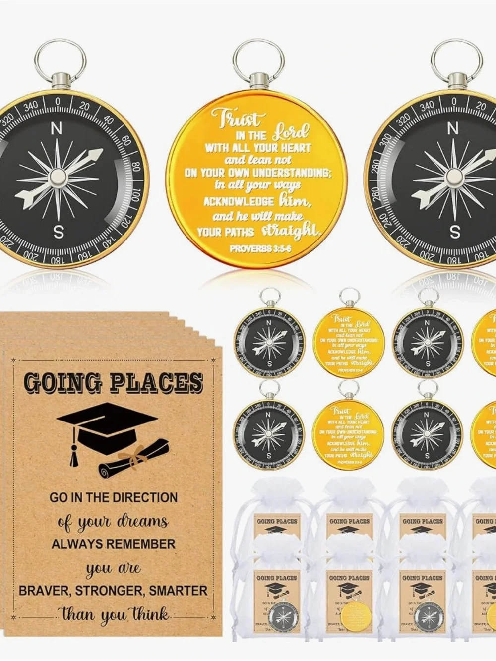 Set of 16 Graduation Gift Compass Keychains